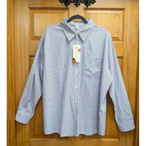 Hisea New Style Women's‎ 2XL Shirt Top Button-Down Front Long Sleeves Striped